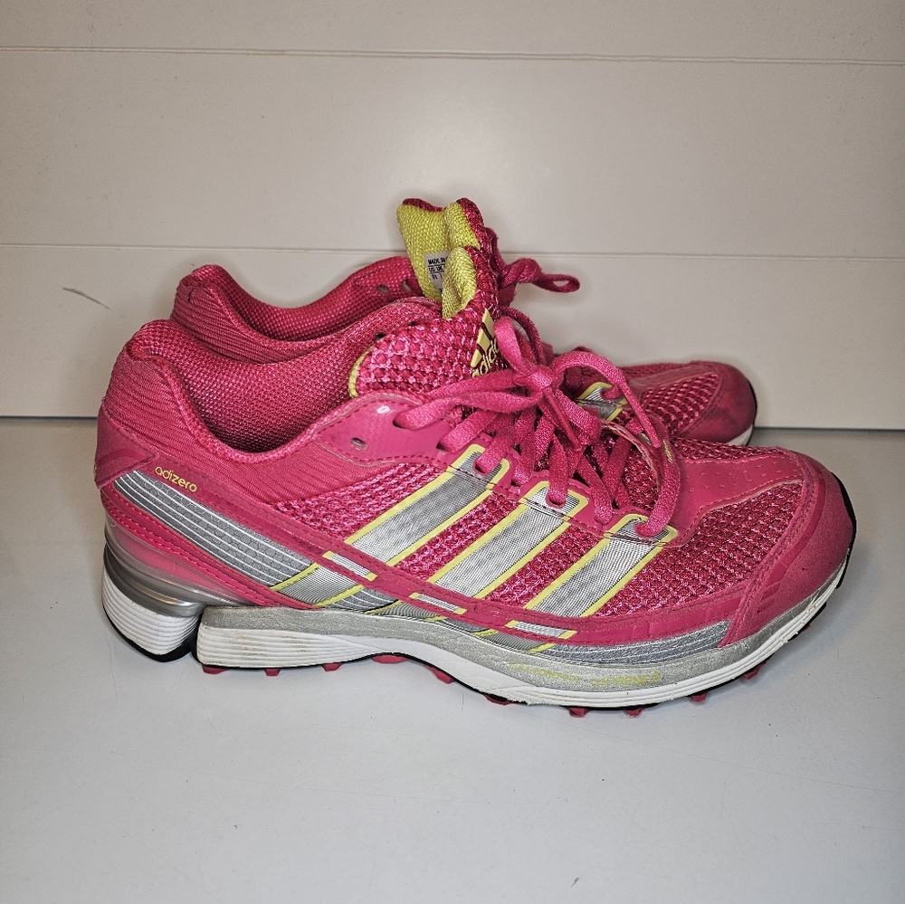 Adidas Womens Adizero U41690 Pink Lace Up Low Top Running Shoes Size 8.5 used